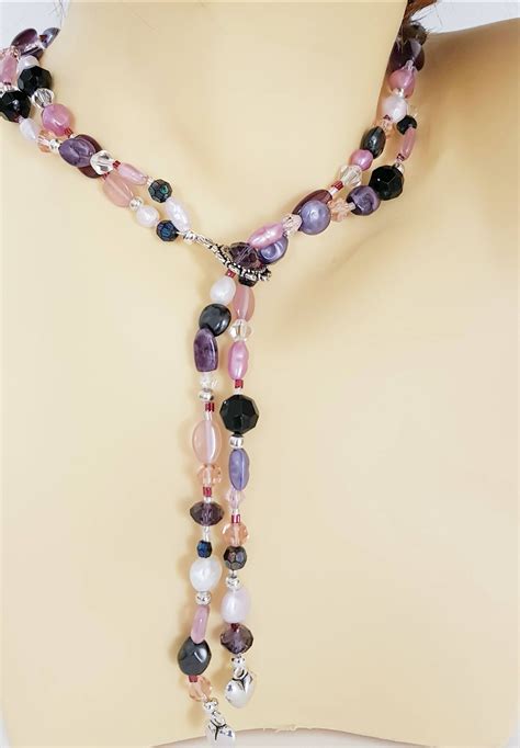 Purple Lariat Necklace Mixed Bead Lariat Necklace Beaded Etsy