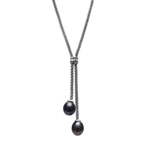 Black Freshwater Pearl Lariat Necklace Brandalley