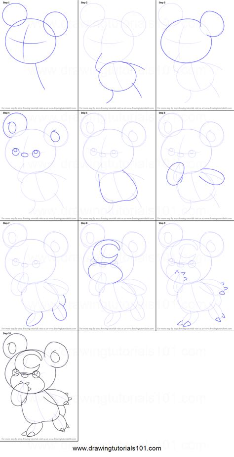 How to Draw Teddiursa from Pokemon printable step by step drawing sheet