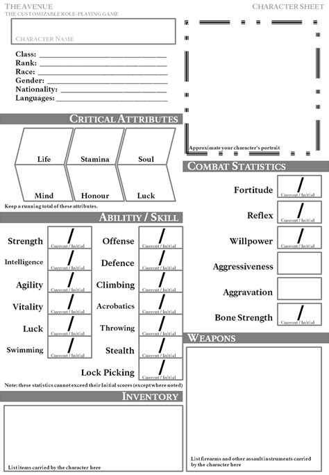 Tabletop Rpg Character Sheet