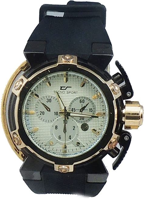 Tecno Sport Mens New Fashion Gold Tone Black Rubber Watch