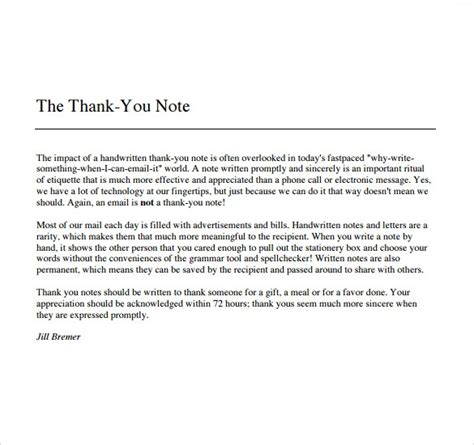 Free 6 Sample Thank You Note For T In Pdf Ms Word