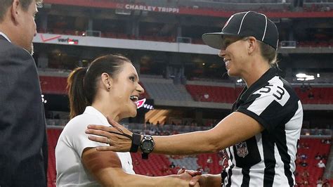 see the historic moment when the nfl s first female coach met the nfl s first female ref