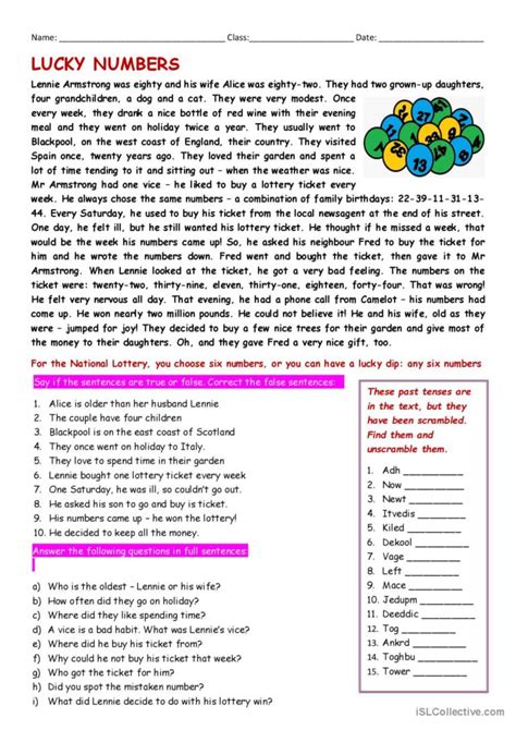 Rc Lucky Numbers English Esl Worksheets Pdf And Doc