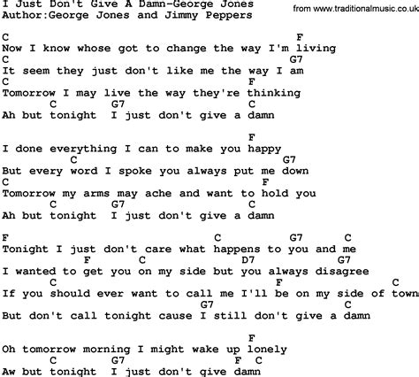 Country Music:I Just Don't Give A Damn-George Jones Lyrics and Chords