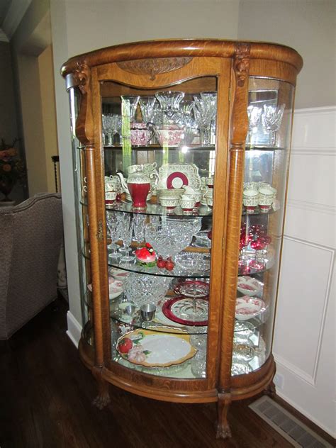 Oak Curved Glass China Cabinet Glass China Cabinet Victorian Home Decor China Cabinet