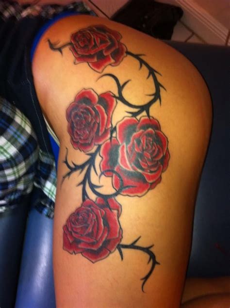 Cool tattoos with roses on arm. roses and vine thorns custom original design no flash ...