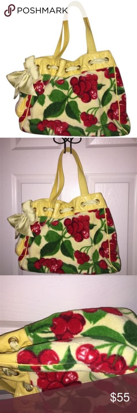 Juicy Couture Yellow Cherry Print Tote Bag Printed Tote Bags Juicy