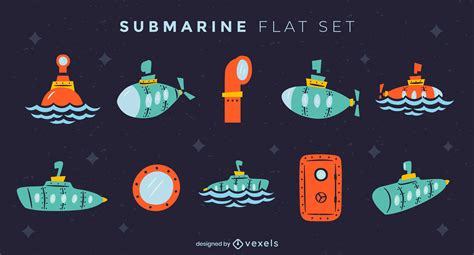Descarga Vector De Conjunto Plano Submarino De Elementos
