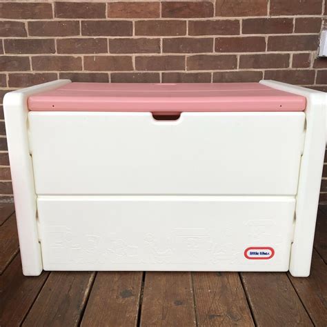 Vintage Little Tikes Child Size White Pink Plastic Toy Box Storage