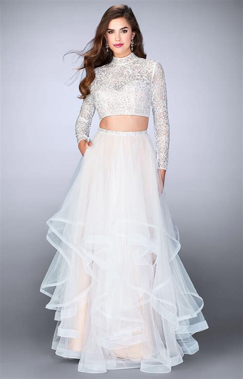 La Femme 23924 Lace Long Sleeve 2 Piece Dress Prom Dress
