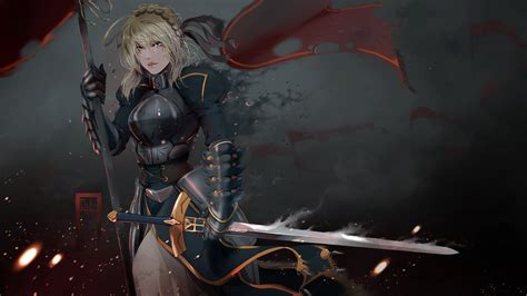 Fatezero Anime Girls Anime Fantasy Girl Armored Sword Blonde