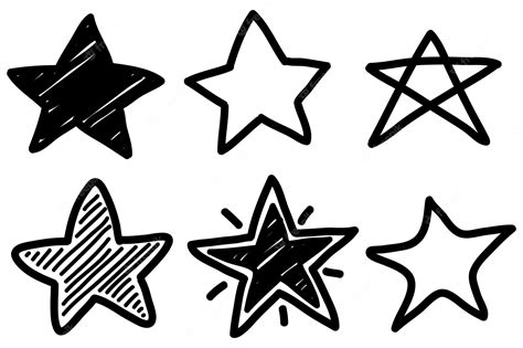 Premium Vector Set Of Black Hand Drawn Doodle Stars In Isolated On
