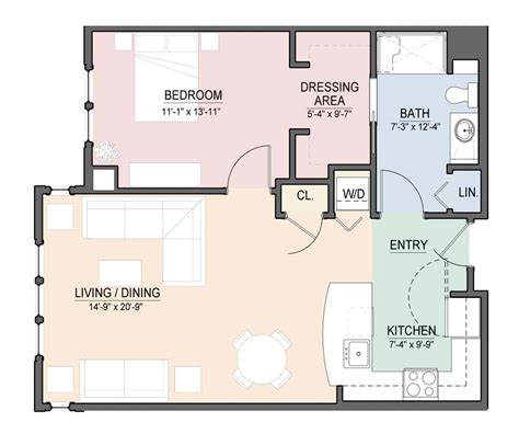 1bed Floor Plan One Bedroom House Plans One Bedroom House Apartment