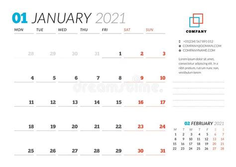 Corporate Design Planner Template For January 2021 Monthly Planner