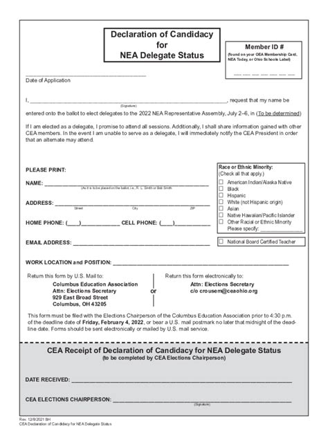 Fillable Online Declaration Of Candidacy For NEA RA State Delegate