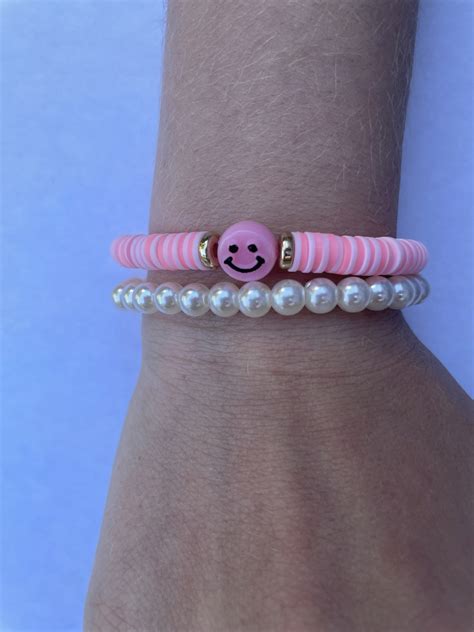 Two Pack Preppy Clay Bead Bracelet And Pearl Bracelet Stack Etsy