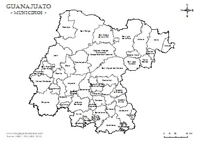 Mapa Estado Guanajuato Municipios Nombres Mini Colorear Im Genes