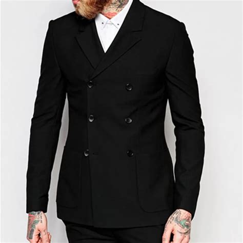 2017 New Style Black Double Breasted Wedding Men Suit Slim Fit Formal