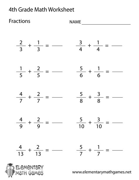 Below you will find the various worksheet types both in html and pdf format. Fourth Grade Learning Fractions Worksheet