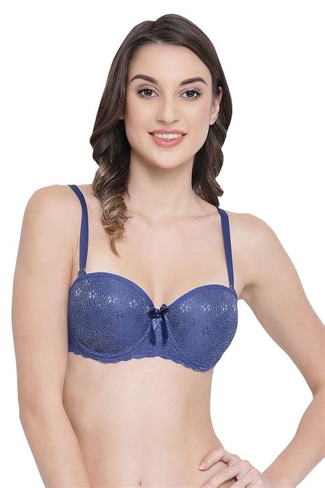 Buy Padded Underwired Level 2 Push Up Balconette Bra In Dark Blue Lace