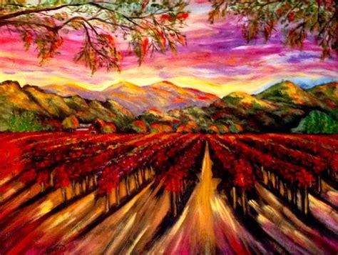 Napa Valley Vineyard Sunset 48 X 60 Acrylic Painting On Canvas By