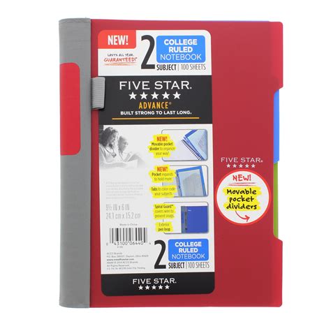 Mead Five Star Advance 2 Subject Wirebound College Ruled Notebook