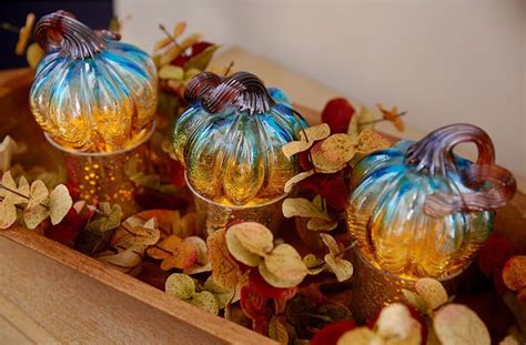 Three Multicolored Glass Decorative glass pumpkins | Glass pumpkins