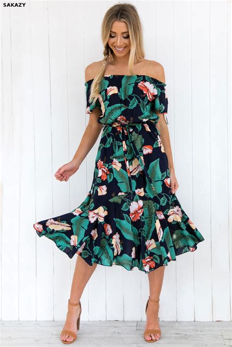 2019 Summer Maxi Dress Tropical Print Short Sleeve Beach Dresswomen One