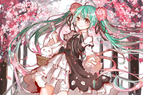 Wallpaper Illustration Long Hair Anime Girls Dress Vocaloid Hatsune Miku Cherry Blossom