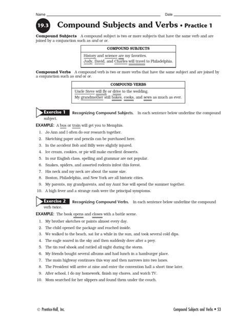 Compound Subjets And Verbs Practice Pdf Worksheets Library