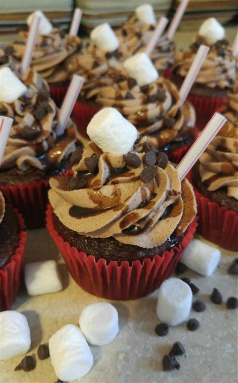 Hot Cocoa Cupcakes With Hot Cocoa Whipped Cream Desserts Cake Creations Hot Cocoa