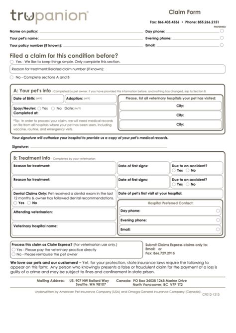 Trupanion Insurance Claim Form Printable Printable Forms Free Online