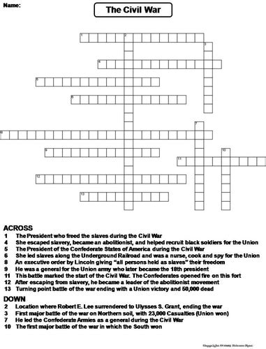However, it is also one of the most misunderstood. Civil War Worksheet Crossword Puzzle | Teaching Resources
