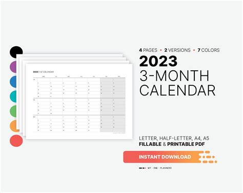 Yearly Planner Planner Calendar 3 Month Calendar Work Plans