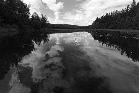 Clouds Mirrored In A Quiet Lake In Summer Monochrome Photograph By
