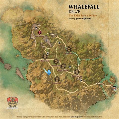 ESO Whalefall Delve Map With Skyshard And Boss Location In High Isle