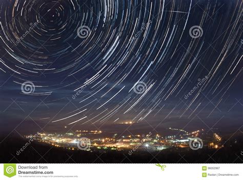 Startrails Over The Town Stock Image Image Of Polaris 96052967