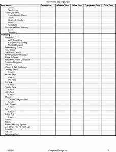 Printable Residential Bidding Sheet Detailed Construction Bid Checklist
