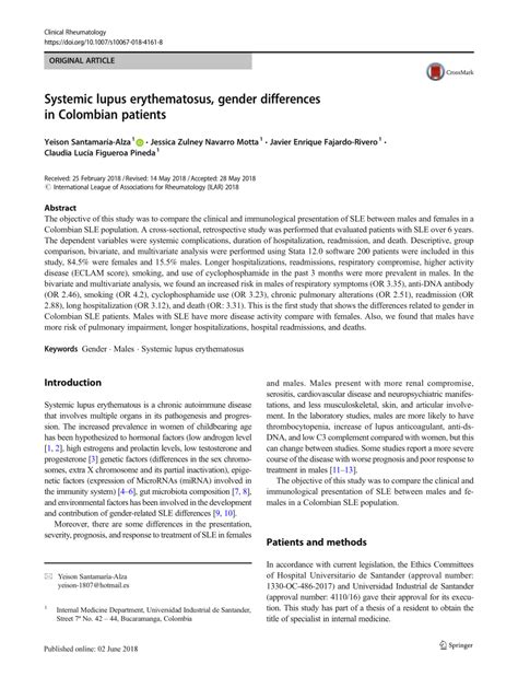 Pdf Systemic Lupus Erythematosus Gender Differences In Colombian