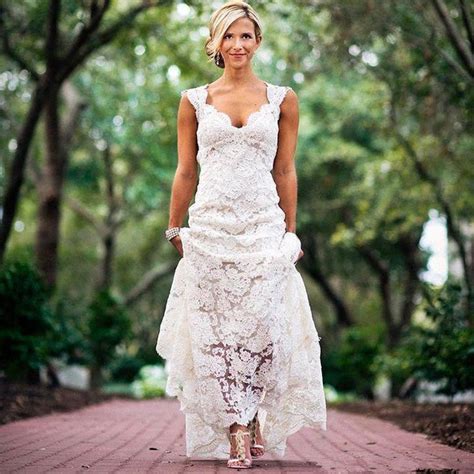 Browse june bridals simple & casual western bridal dresses in lace and plus size styles. Pretty Floral Lace Rustic Wedding Dresses V Neck Cap ...