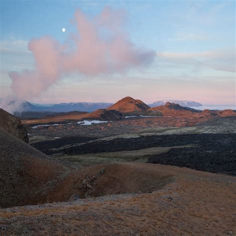 Photo Prints Wall Art Dawn Moon Over The Smouldering Lava Field At