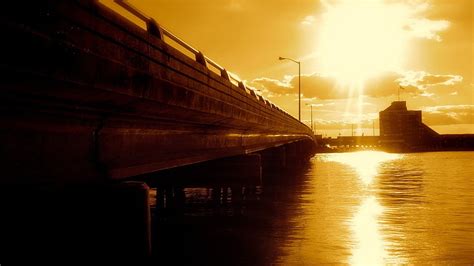 Hd Wallpaper Landscape Sunset Bridge River Sepia Architecture