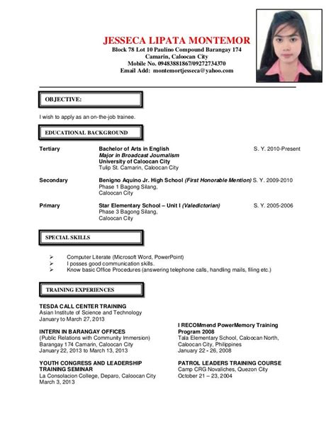 How To Make A Resume For Work Immersion Resume Layout