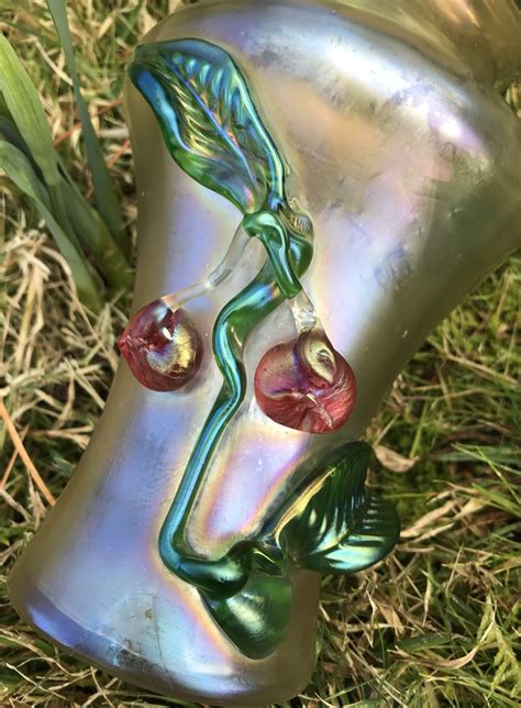 Art Nouveau Kralik Iridescent Glass Vase With Applied Cherries Collectors Weekly