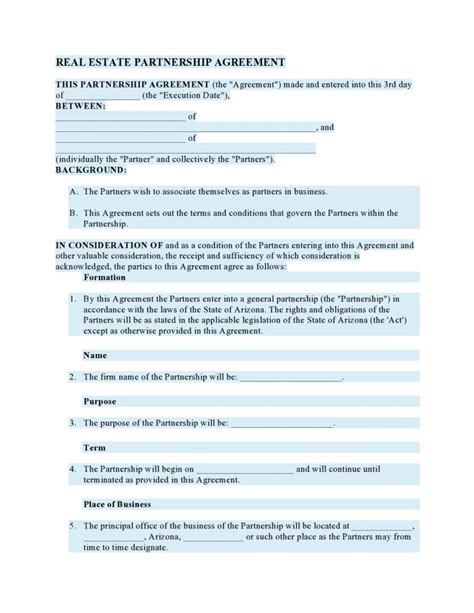 Best Real Estate Partnership Agreement Templates Word