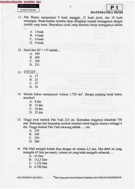 Latihan soal uts pts matematika kelas 5 sd semester 1 ganjil kurikulum 2013 dan kunci jawaban youtube. Un Sd Kls 6 - Dunia Sekolah