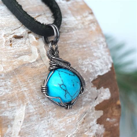 Mens Turquoise Necklace Small Turquoise Pendant 11th Etsy