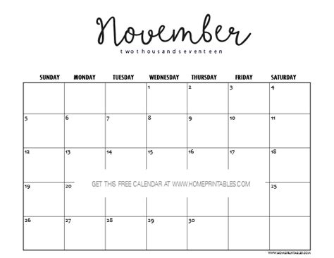 Free November 2017 Calendar Printable 01 Home Printables