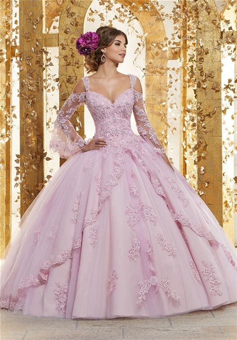 Quinceanera Dress Ball Gown Lilac Tulle Lace Beaded Prom Dress Long